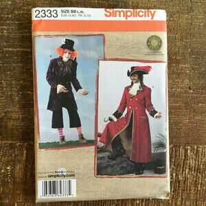 Simplicity Sewing Pattern 2333 Mens Mad Hatter Captain Hook Cosplay L XL UNCUT